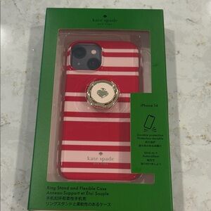 Kate Spade Red and White Striped iPhone 14 Case with Ring Stand